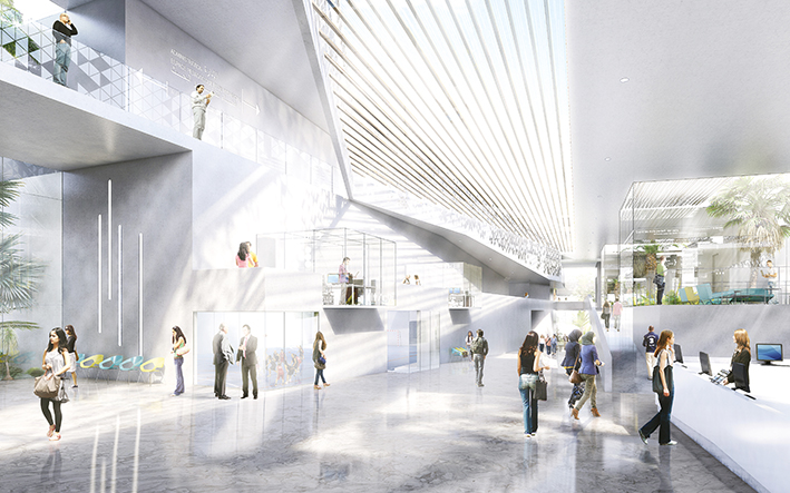 Le hall, un espace d’échange, fédérateur et dynamique © AIA associés. Architecte mandataire Taoufik El Oufir